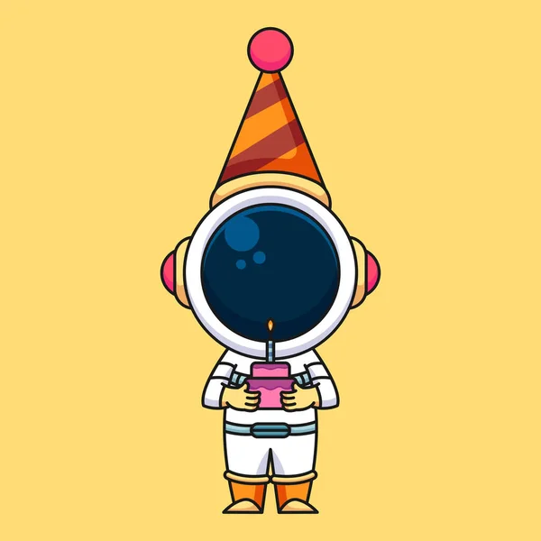 Astronaut Carrying Birthday Cake Cute Cartoon Icon Illustration — Stock Vector
