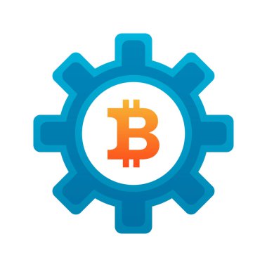 Bitcoin dişli logo tasarım şablonu simgesi