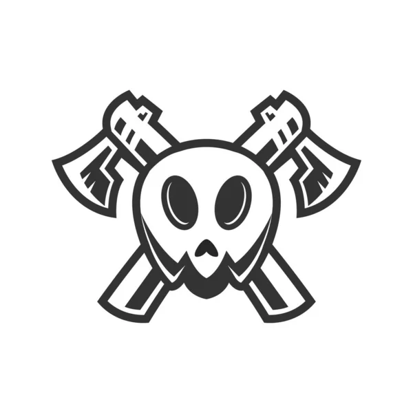 Doodle Skull Axe Illustration Cartoon Concept Vector Suitable Logo Wallpaper — Stockvektor