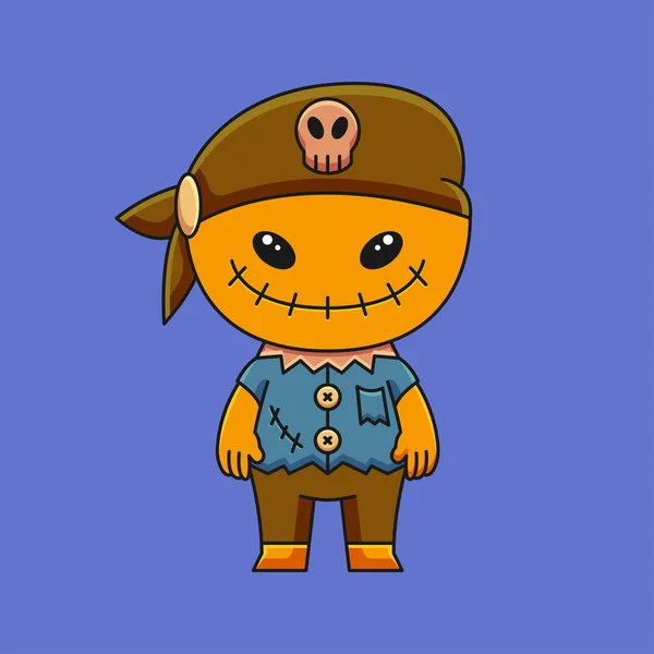 Monstre Épouvantail Utilisant Chapeau Bandana Halloween Mignon Dessin Animé Icône — Image vectorielle