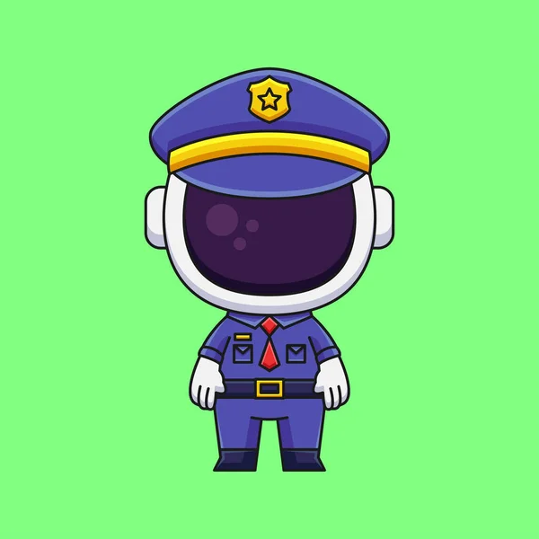 Carino Polizia Astronauta Cartone Animato Doodle Mano Disegnato Concetto Vettore — Vettoriale Stock