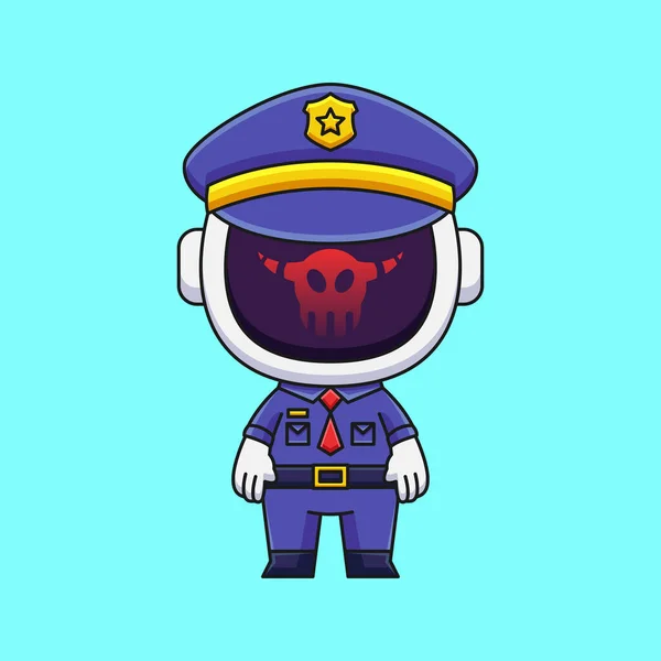 Lindo Policía Malvado Astronauta Dibujos Animados Garabato Mano Dibujado Vector — Vector de stock