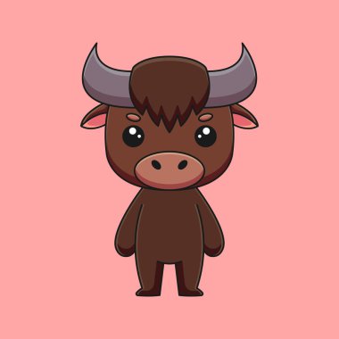 Şirin bufalo karalama sanat el çizimi konsept vektör kawaii ikon illüstrasyonu