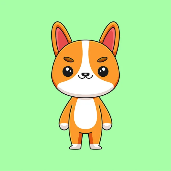 Niedlich Corgi Cartoon Kritzelkunst Handgezeichnet Konzept Vektor Kawaii Icon Illustration — Stockvektor