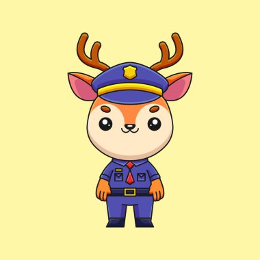 Sevimli polis geyiği karalama sanat el çizimi konsept vektör kawaii resim