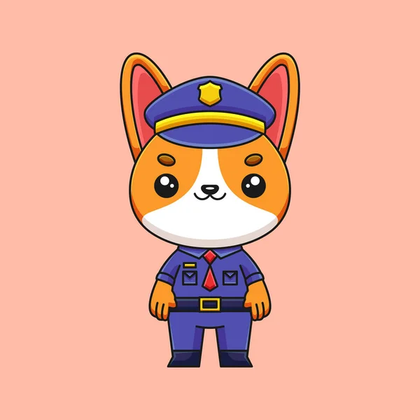 Bonito Polícia Corgi Desenho Animado Doodle Arte Mão Desenhado Conceito —  Vetores de Stock