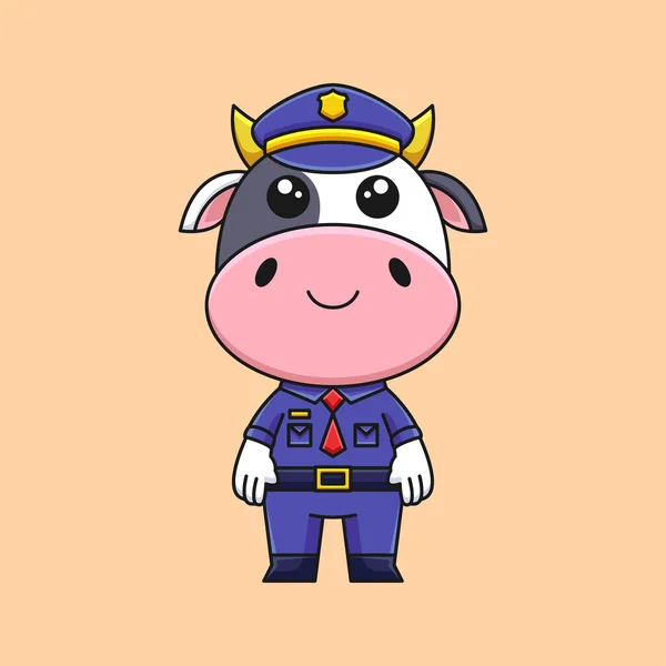 Lindo Policía Vaca Dibujos Animados Garabato Arte Dibujado Mano Concepto — Vector de stock