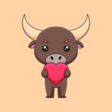 Sevimli boğa aşk ocağı karalama sanat el çizimi konsept vektör kawaii ikon illüstrasyonu