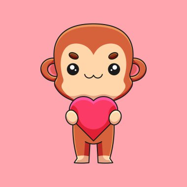 Sevimli maymun aşk ocağı karikatür karalama sanat el çizimi konsept vektör kawaii resim