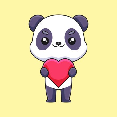 Sevimli panda sevgi dolu karikatür karalama sanat el çizimi konsept vektör kawaii resim