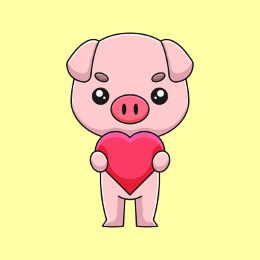 Sevimli domuz aşk ocağı karalama sanat el çizimi konsept vektör kawaii ikon illüstrasyonu