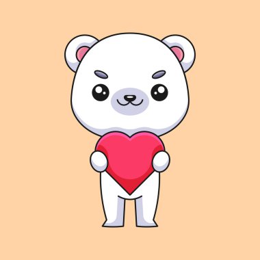 Sevimli kutup ayısı elinde aşk karikatürü karalama sanat el çizimi konsept vektör kawaii resim