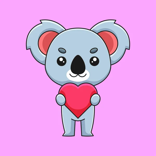 Roztomilý Koala Držení Láska Krb Karikatura Doodle Umění Ručně Kreslený — Stockový vektor