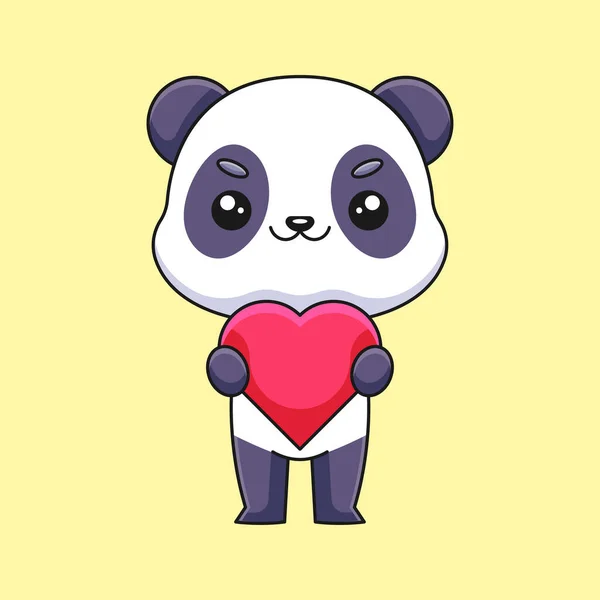 Cute Panda Holding Love Hearth Cartoon Doodle Art Hand Drawn — Stock Vector