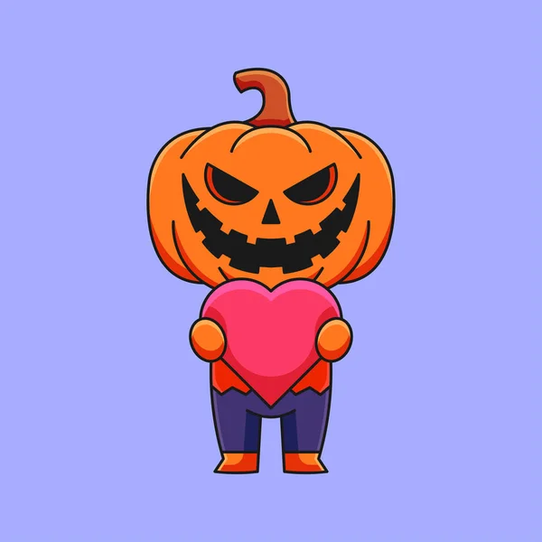 Lindo Calabaza Halloween Celebración Amor Hogar Dibujos Animados Garabato Arte — Vector de stock