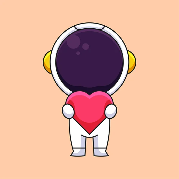 Lindo Astronauta Sosteniendo Amor Hogar Dibujos Animados Mascota Doodle Arte — Vector de stock