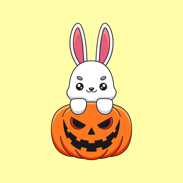 Niedlich Kürbis Kaninchen Halloween Cartoon Maskottchen Kritzelkunst Handgezeichnet Konzept Vektor — Stockvektor