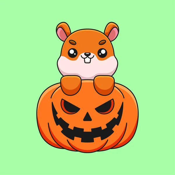 Mignon Citrouille Écureuil Halloween Dessin Animé Mascotte Doodle Art Dessin — Image vectorielle