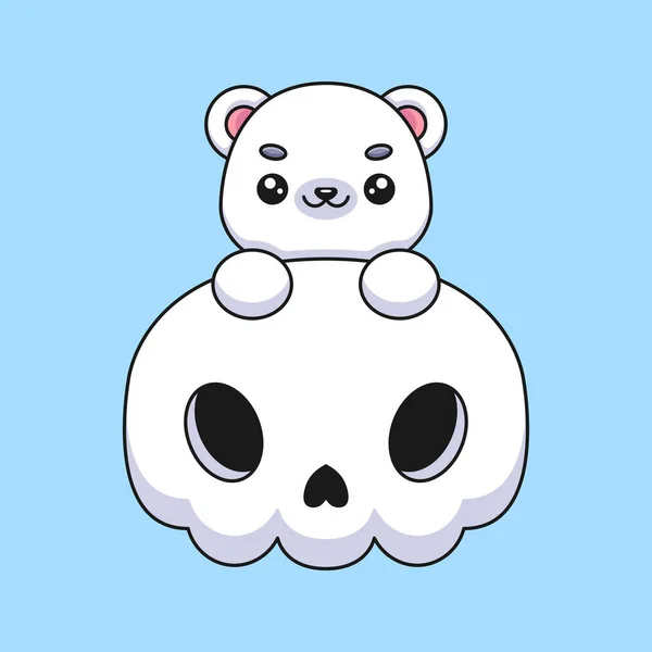 귀여운 두개골 북극곰 Halloween 마스코트 컨셉트 Kawaii 아이콘 — 스톡 벡터