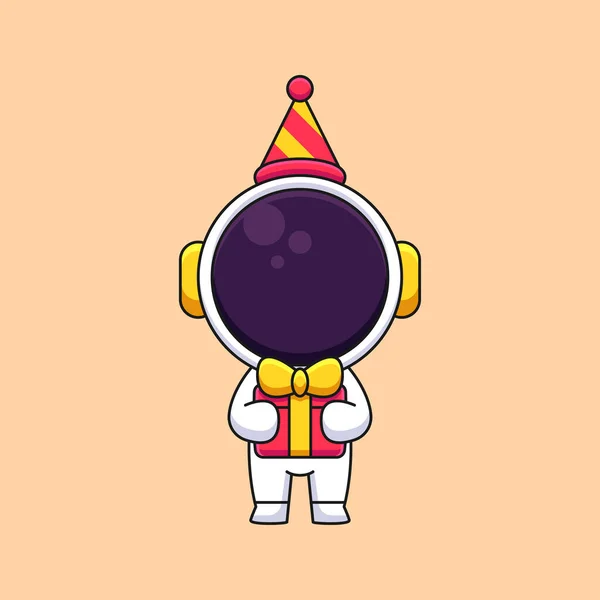 Mignon Anniversaire Astronaute Dessin Animé Mascotte Doodle Art Dessin Main — Image vectorielle