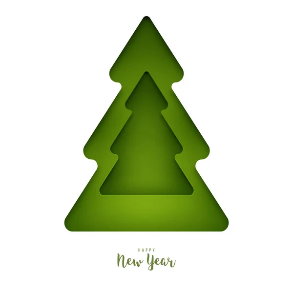 Yeni Yılınız Kutlu Olsun Modern Kağıttaki Noel Ağacı Beyaz Renkte — Stok Vektör
