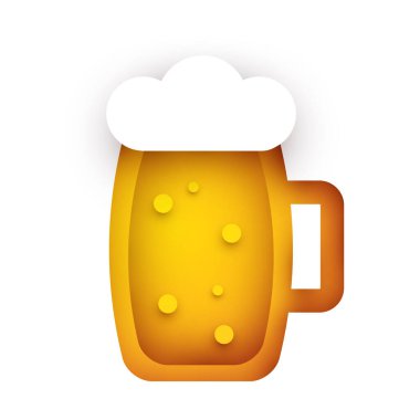 Bira kupası, modern geometrik tarzda. Minimalist kağıt kesiği tasarım elementi. Markalaşma olayı için şablon, reklamlar, arka plan. Vektör illüstrasyonu.