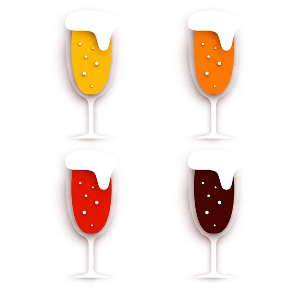 Набор Стеклянного Пива Разных Цветов Современном Геометрическом Стиле Минималистичный Элемент — стоковый вектор