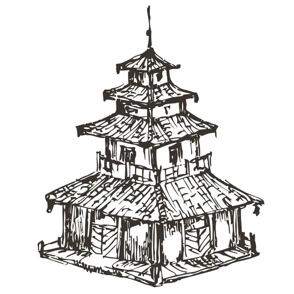 Vecteur Main Dessiner Temple Pagode Japonaise Isolé Sur Fond Blanc — Image vectorielle