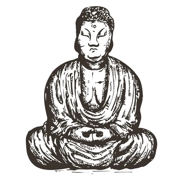 Vector Hand Zeichnen Buddha Statue Isoliert Auf Weißem Hintergrund Einfarbige — Stockvektor