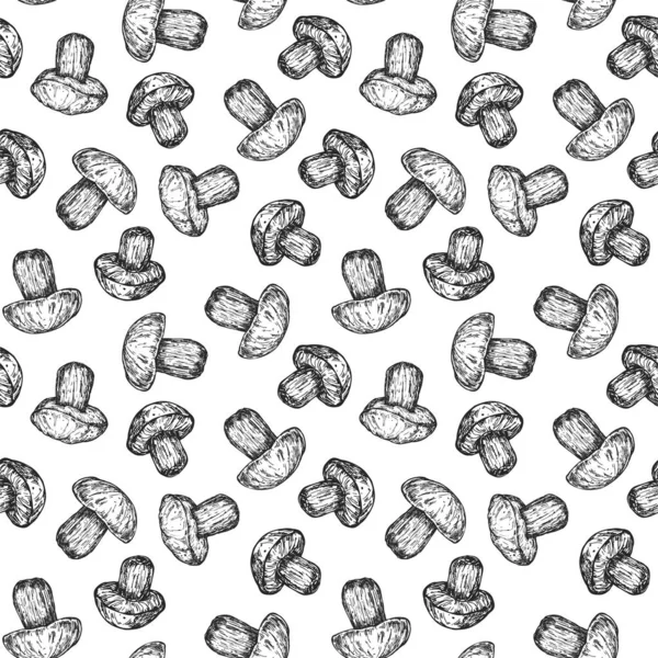 Seamless Monochrome Pattern Mushrooms Isolated White Background Template Branding Fresh — Stock Vector