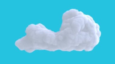 Mavi arka planda beyaz bulut izole edilmiş. Modern stop motion stilinde gerçekçi 3D sanat öğesi. Asgari soyut grafik tasarımı. Moda döngüsü çizgi film animasyonu.