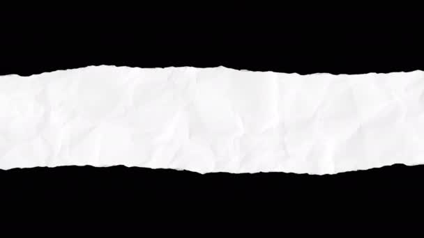 Біла Смуга Рваного Паперу Чорному Тлі Реалістична Мультиплікаційна Зморщена Текстура — стокове відео