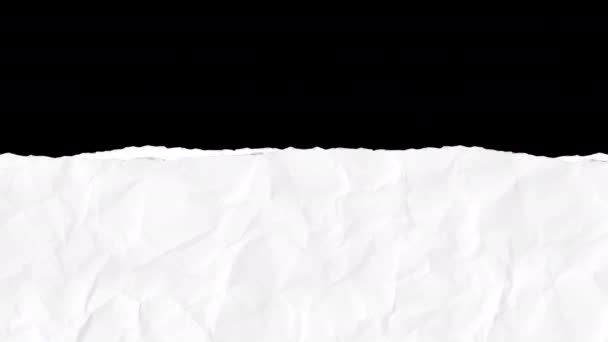 Witte Strook Gescheurd Papier Zwarte Achtergrond Realistische Cartoon Gerimpelde Oppervlakte — Stockvideo