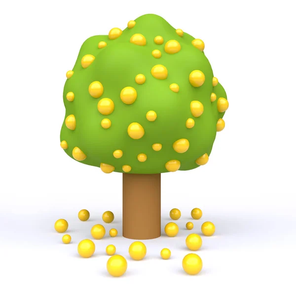 Árvore Verde Dos Desenhos Animados Com Fruta Amarela Isolada Sobre — Fotografia de Stock