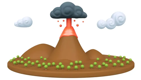 Cartoon Naturlandschaft Mit Vulkan Isolieren Auf Weißem Hintergrund Bunte Moderne — Stockfoto