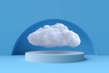 Yuvarlak kaide ya da bulutlu podyum. Renkli minimum konsept tasarımı. Sunum ürünü için soyut modern sanat illüstrasyonu. 3D görüntü gösterimi. Yaratıcı arkaplan şablonu.