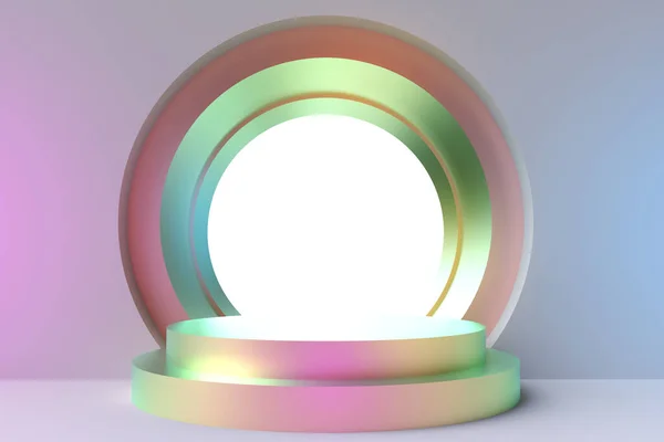 丸い色の台座または表彰台 カラフルなミニマルなコンセプトデザイン 発表製品のための抽象現代美術イラスト 3Dレンダリングディスプレイショーケース 流行の背景テンプレート — ストック写真