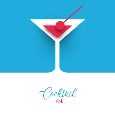 Cocktail or juice silhouette in trendy minimalistic geometric paper cut style. Abstract creative colorful composition. Concept for branding menu, cover, flyer, banner. Modern vector illustration.