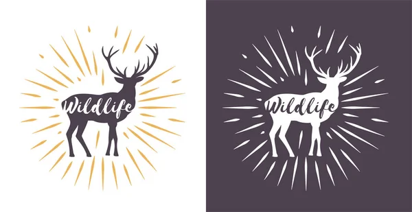 Deer Silhouette Rays Vintage Hand Drawn Style Abstract Trendy Composition — Stockový vektor