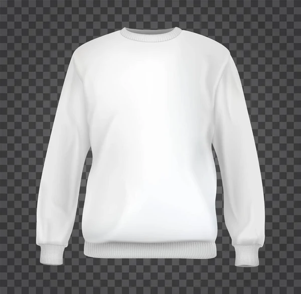 Realistic White Sweatshirt Base Cloth Isolated Transparent Background Blank Mockup — Stock vektor
