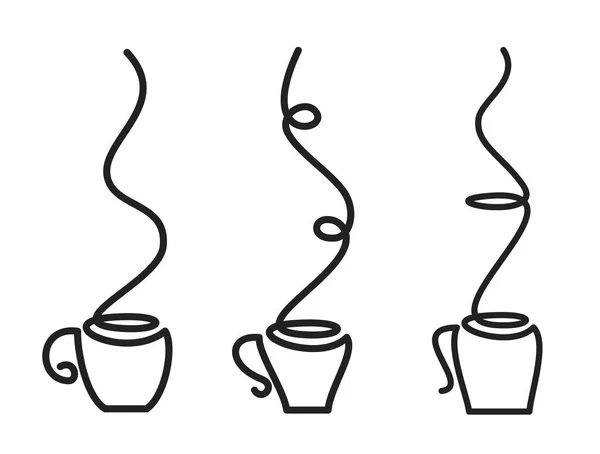 Set Single Continuous Line Drawing Coffee Cup Isolated White Background — Stockvektor