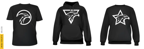 Eagle Head Print Set Realistic Shirt Sweatshirt Hoodie Base Cloth — Stock Vector