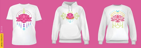 Tirage Fleur Lotus Set Réaliste Shirt Sweat Shirt Sweat Capuche — Image vectorielle