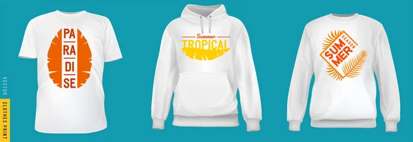 Estampado Hojas Tropicales Conjunto Realista Camiseta Sudadera Sudadera Con Capucha — Archivo Imágenes Vectoriales