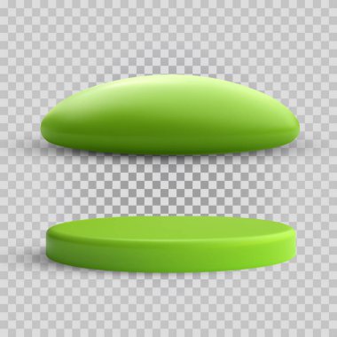 Gerçekçi çizgi film yeşil ada, podyum, şeffaf arkaplanda izole edilmiş farklı şekiller. Tatlı tasarım çocuk unsuru. Koleksiyon güzel vektör illüstrasyonu.