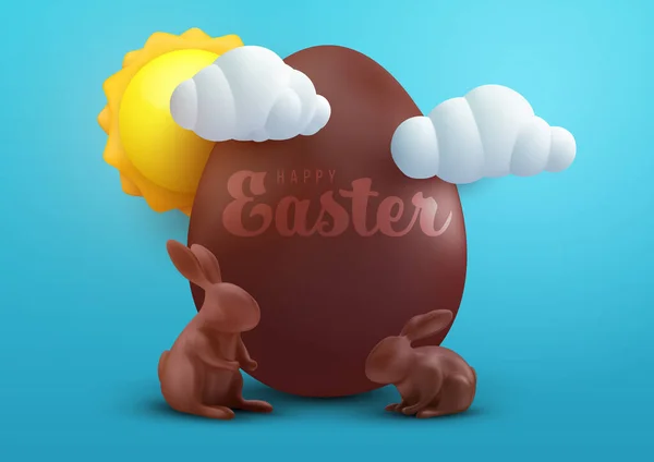 Composición Festiva Pascua Estilo Realista Dibujos Animados Huevo Chocolate Colorido — Vector de stock