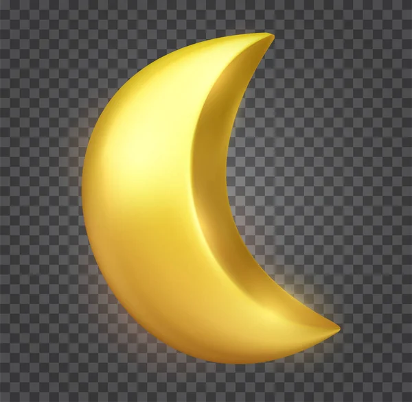 Tecknad Gyllene Glänsande Måne Isolerad Transparent Bakgrund Realistiskt Designelement Färgglada — Stock vektor