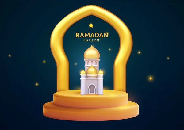 Рамадан Карим Дизайн Композиции Золотым Арабским Окном Мечетью Подиуме Мультфильм — стоковый вектор