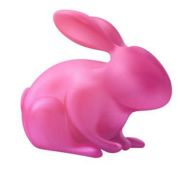 Pembe tavşan. Beyaz arkaplanda izole edilmiş komik çizgi film vektör nesnesi. Çocuklar kil, plastik ya da yumuşak oyuncak. Tatlı renkli tasarım karakteri. Gerçekçi şirin 3D illüstrasyon.