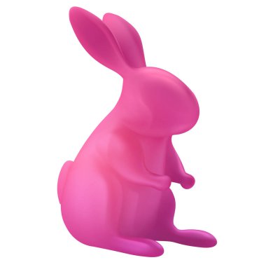 Pembe tavşan. Beyaz arkaplanda izole edilmiş komik çizgi film vektör nesnesi. Çocuklar kil, plastik ya da yumuşak oyuncak. Tatlı renkli tasarım karakteri. Gerçekçi şirin 3D illüstrasyon.